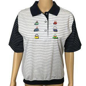 Vintage Blast Petites Women's S PS Blouse Short Sleeve Embroidered Purses Polo S